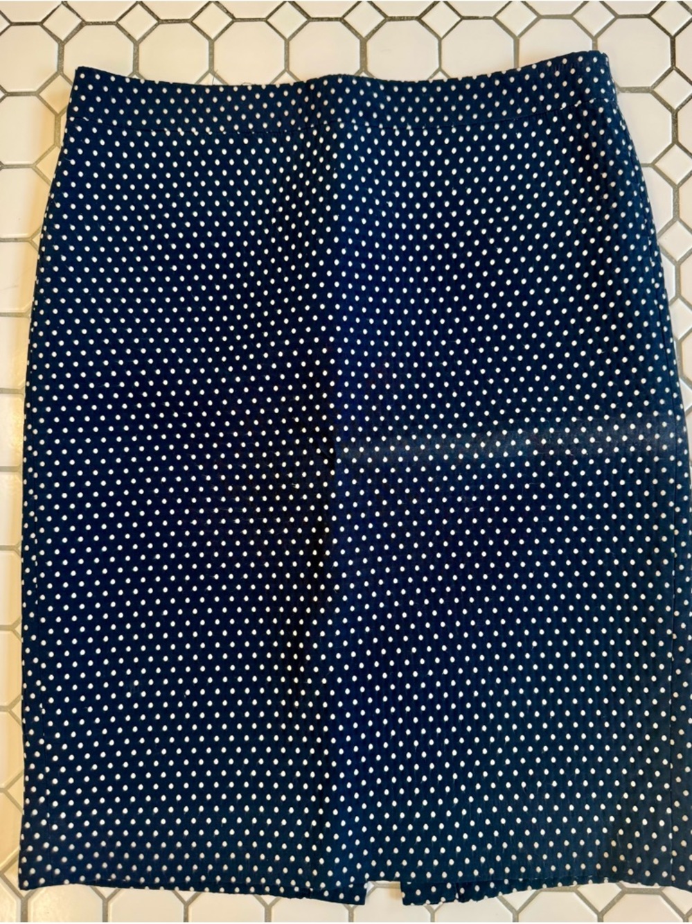 J. Crew Navy with White Polka Dot Pencil Skirt